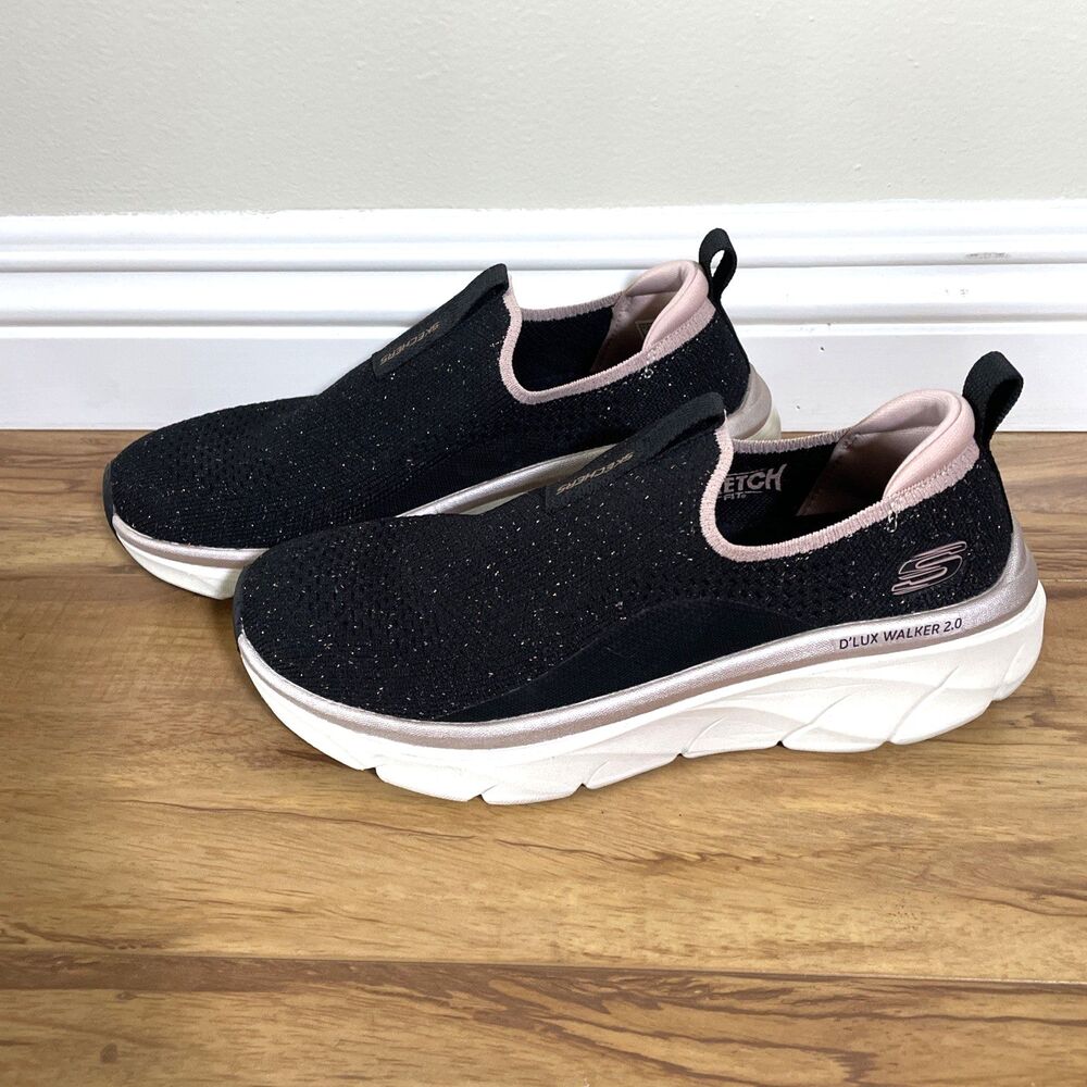 Skechers D’Lux Walker 2.0 Sparkle Forever  Slip-On Sneakers Women’s Size 7 Black - Picture 2 of 8